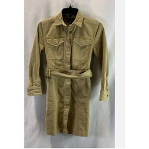 J Crew Dress Women's Sz 8P F9618 Belted Chino Safari shirtdress khaki jacket tan